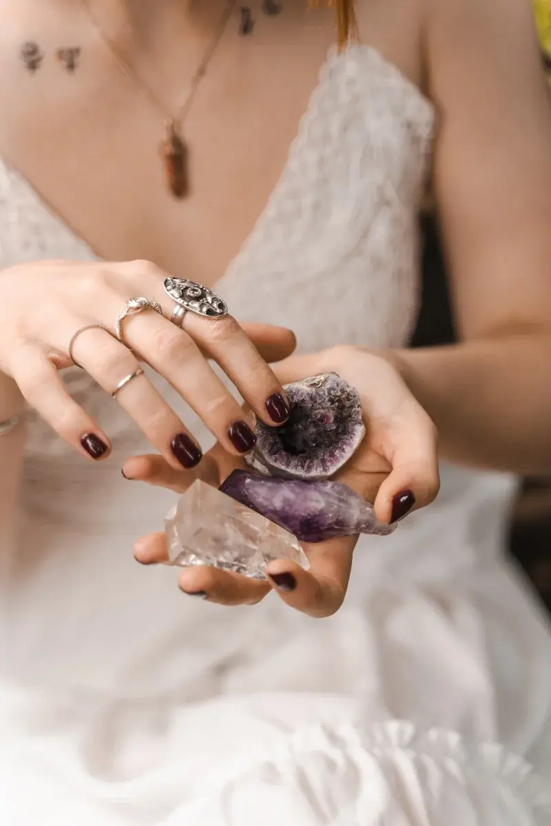 open geode in model's hand